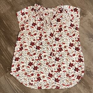 NWOT Loft Floral Blouse - Red and White